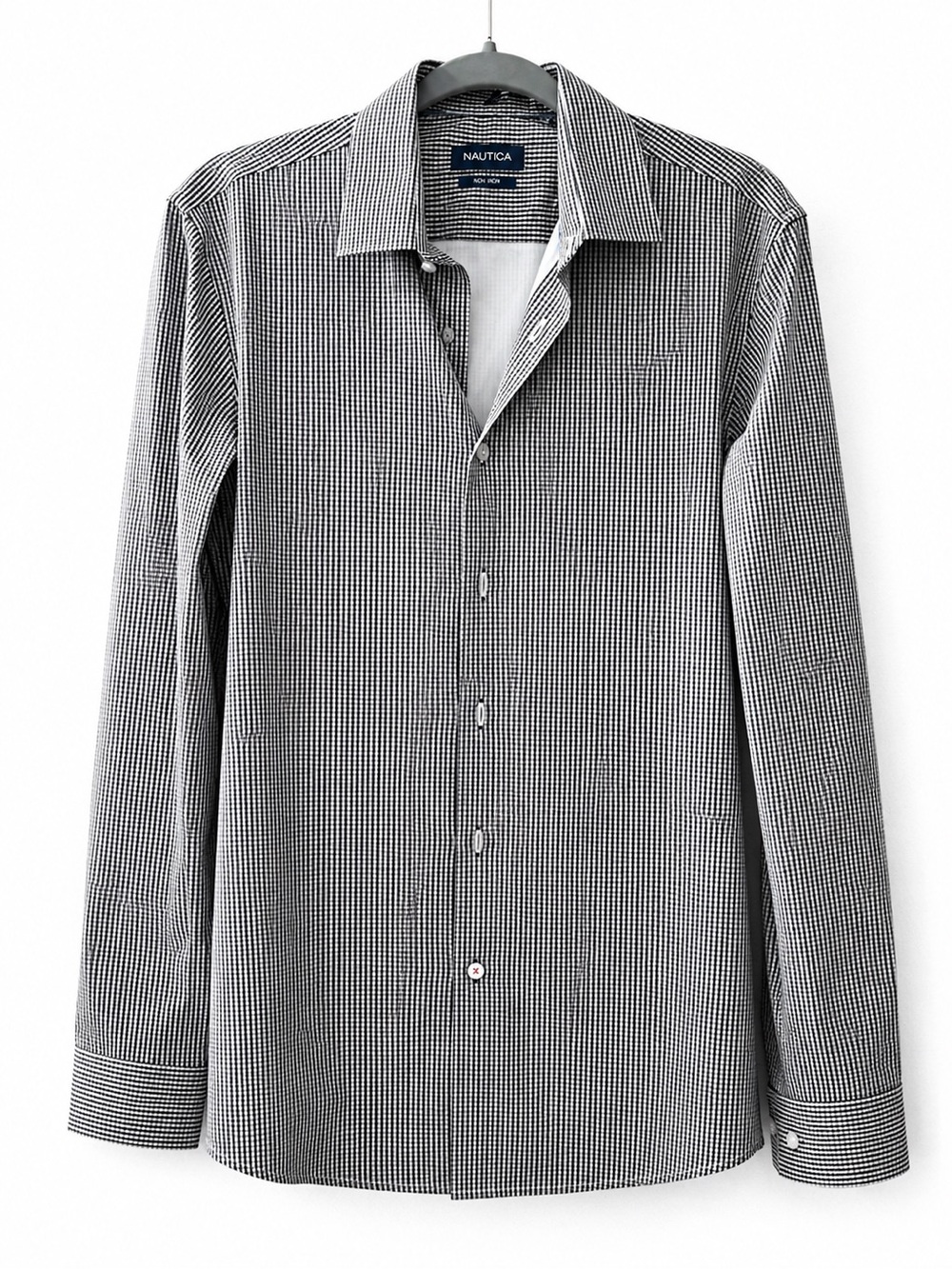 Nautica Men’s Black and White Micro-Check Dress Shirt